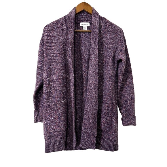 Liz Claiborne Sweaters - Liz Claiborne Purple Speckled Shawl Cardigan Small Knit Cozy Core Cottage